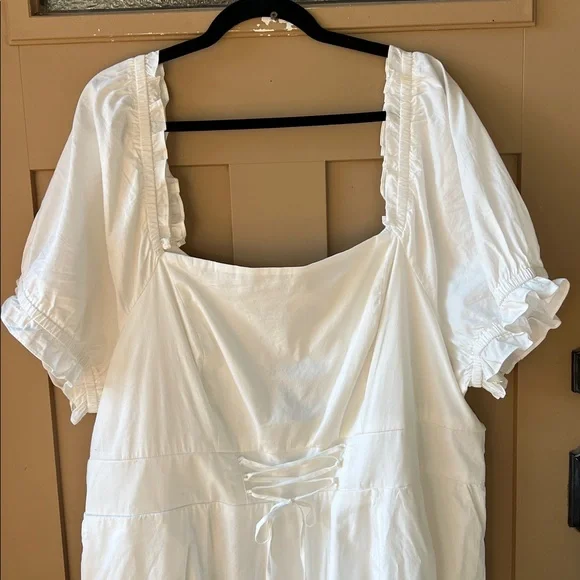 Torrid 4X New w Tag White Midi Poplin Shirred Bodice Fit N' Flare Dress - Picture 3 of 12